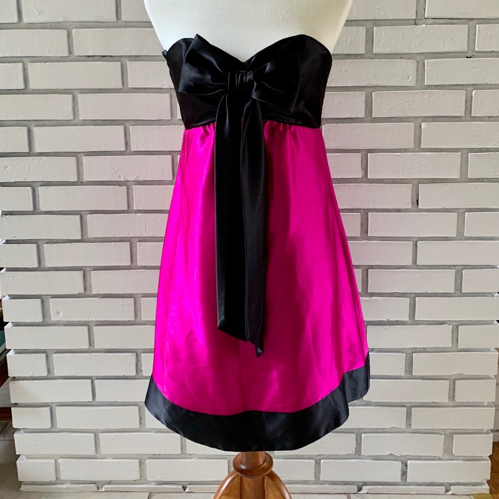 Gunne Sax Pink and Black Strapless Bow Dress 5